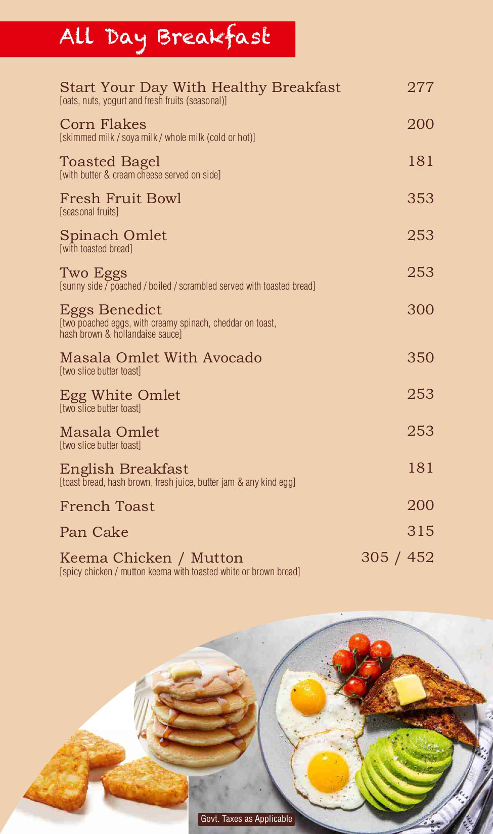 Menu The Library Cafe