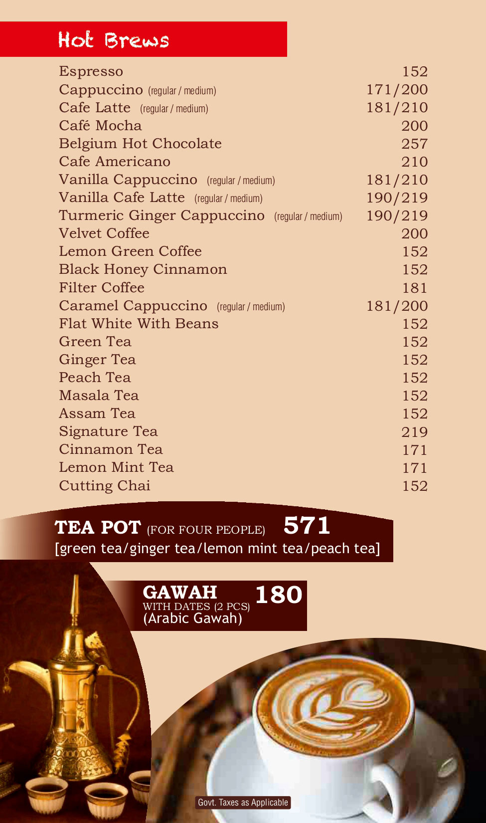 Menu The Library Cafe