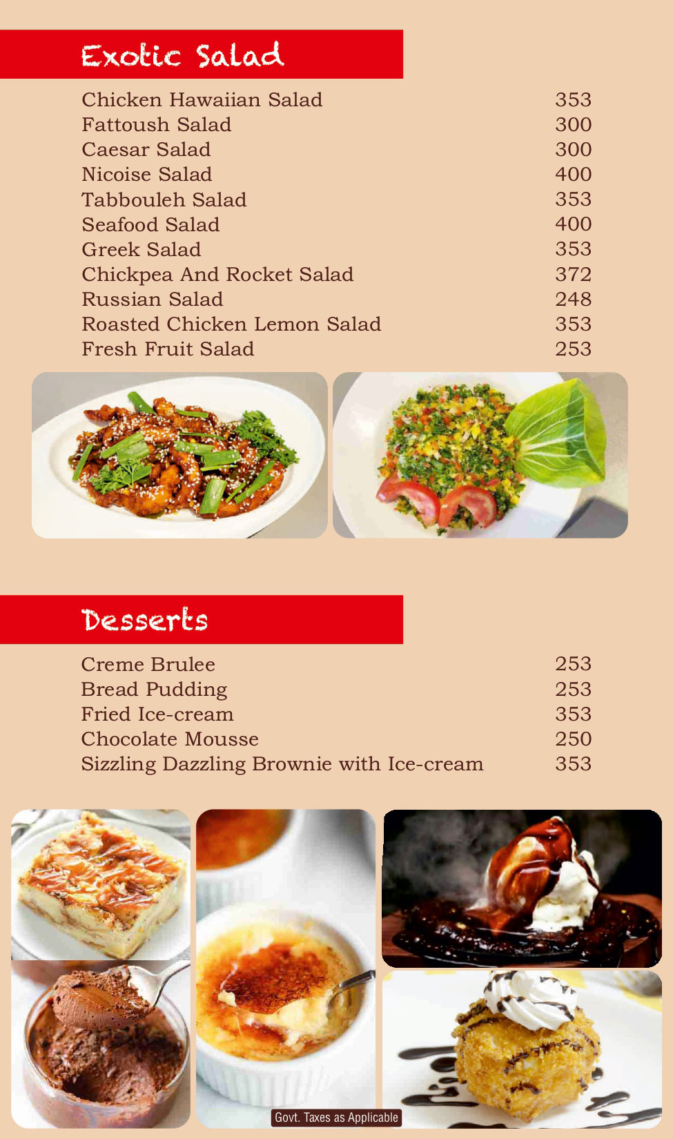 Menu The Library Cafe